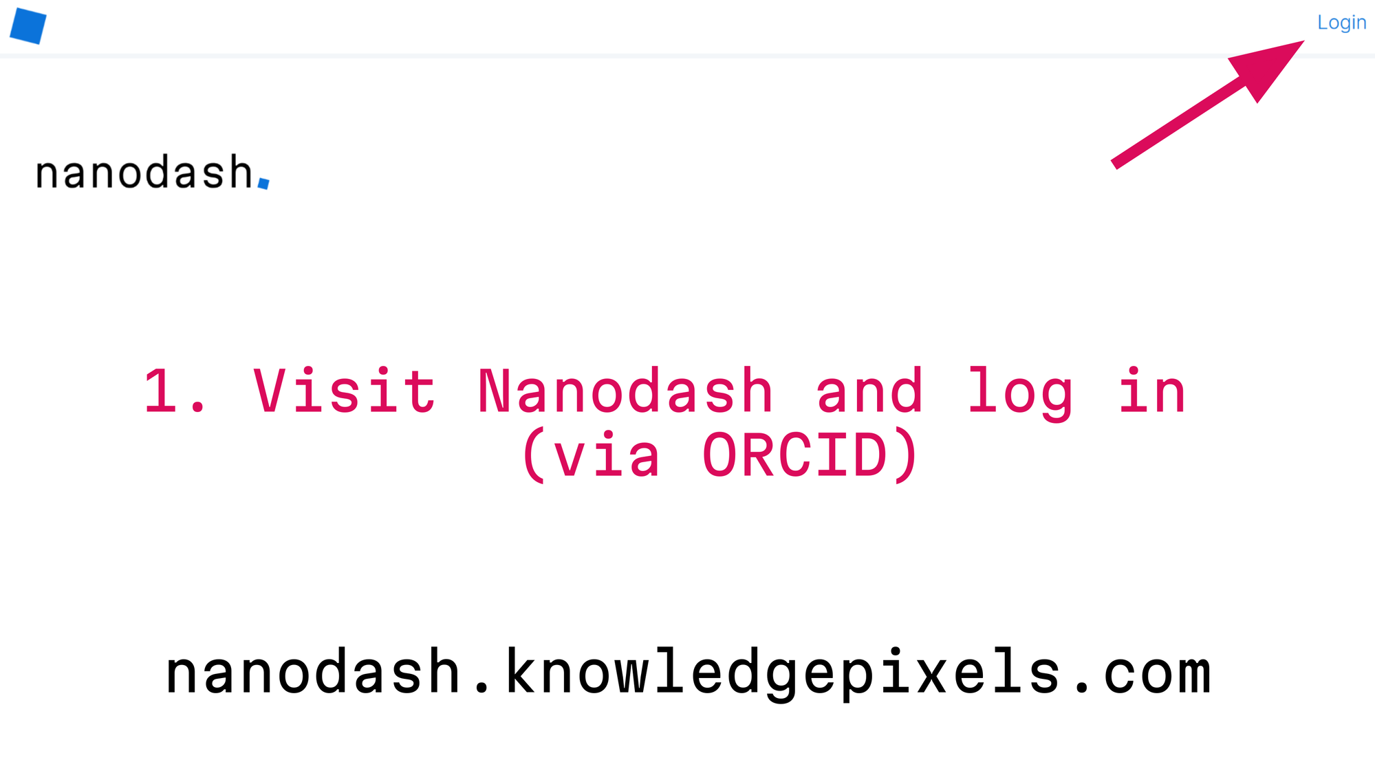 Step 1: visit Nanodash and log in via ORCID
